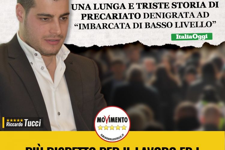 TUCCI (M5S): STABILIZZAZIONE LSU/LPU: RISPOSTA ARTICOLO ITALIA OGGI, NESSUNA IMBARCATA DI BASSI PROFILI MA STABILIZZAZIONE DI LAVORATORI FONDAMENTALI PER I COMUNI